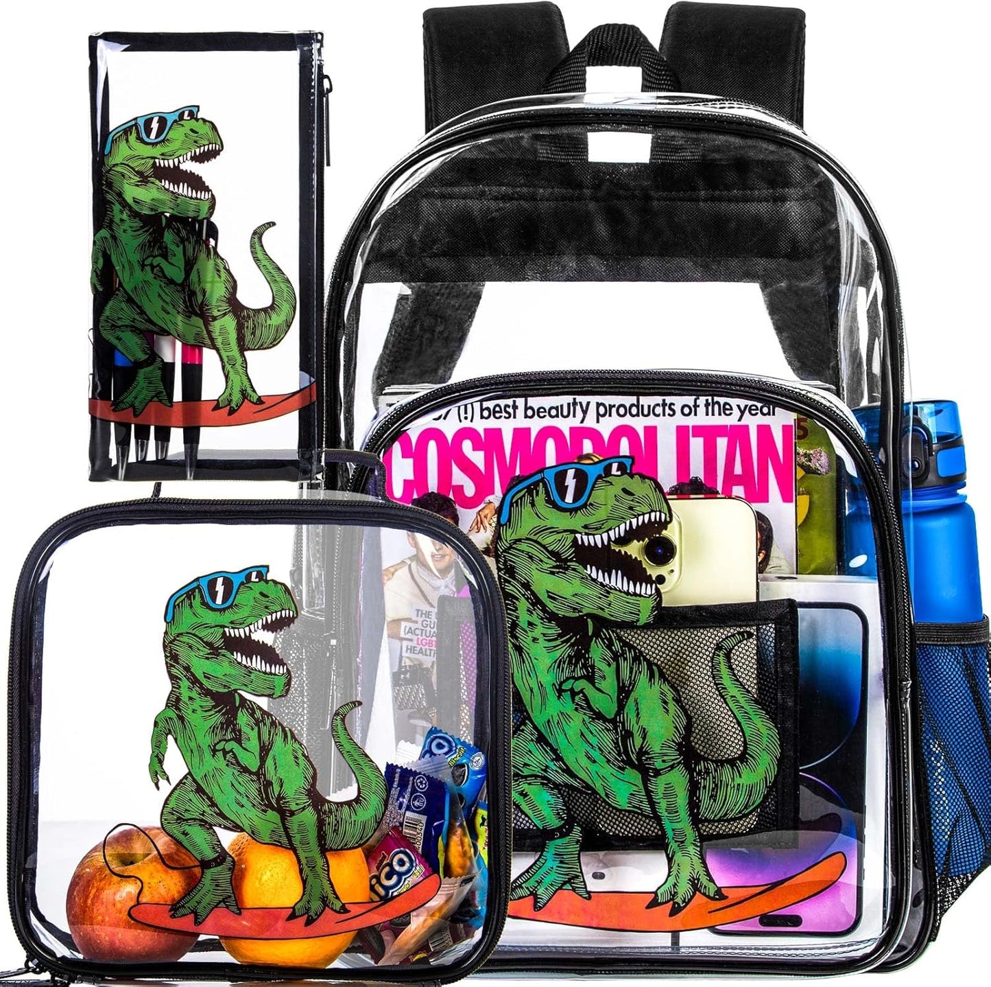 Clear Backpack for Girls and Boys, Kids Transparent Bookbag, 3PCS Cute See Through School Bag for