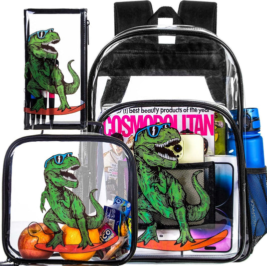 Clear Backpack for Girls and Boys, Kids Transparent Bookbag, 3PCS Cute See Through School Bag for Elementary Prechool