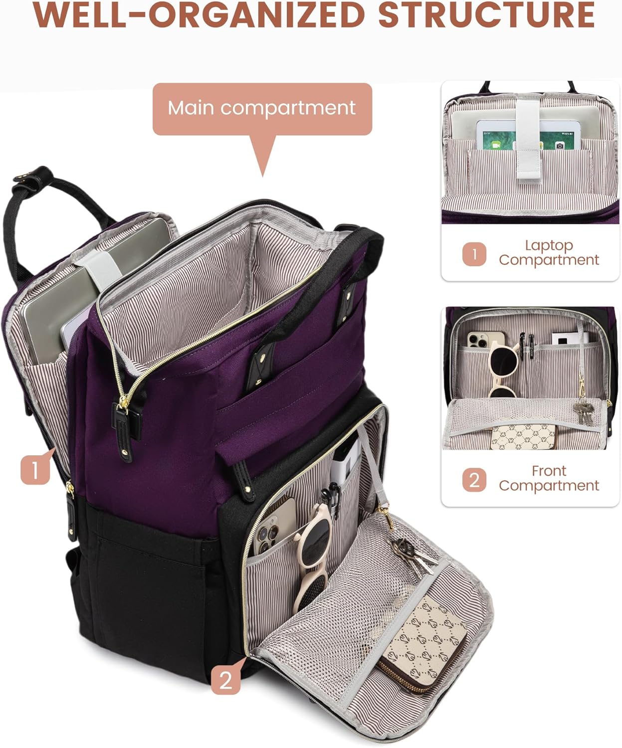 LOVEVOOK Laptop Backpack for Women, 15.6'' Waterproof Nurse Bag Teacher Work Backpack Purse for Women, Travel Computer Backpack for College Office Business Ladies