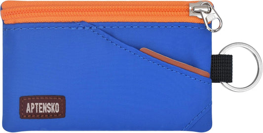 RFID Travel Wallet with Adjustable Lanyard-Zipper Small Wallet with ID Card Holder, Keychain for women&men-Minimalist Slim Waterproof Nylon case for ID, Cash, Key (Blue)