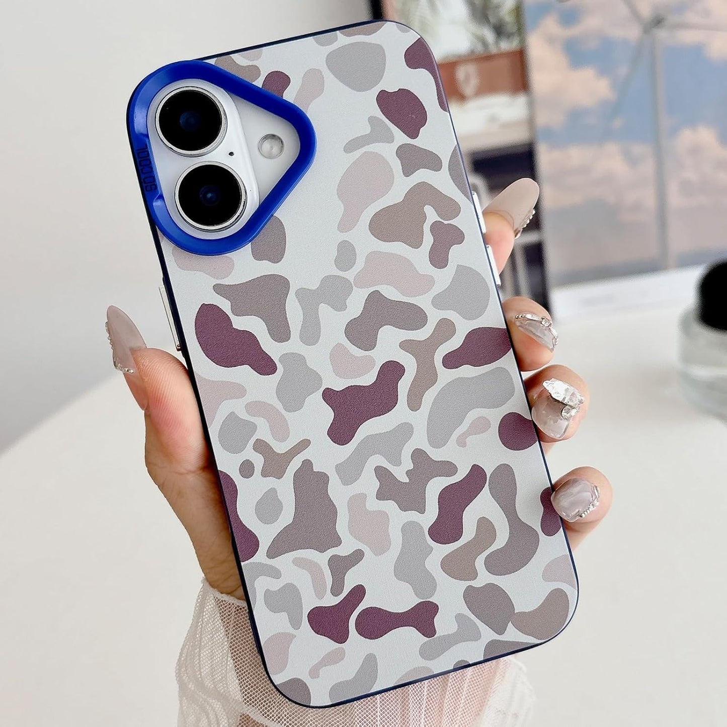 for iPhone 16 Case, Vintage Camo Pattern Design for Men Boys Teens, Cool Camouflage Shockproof Protective Cover for Girls Women - Blue