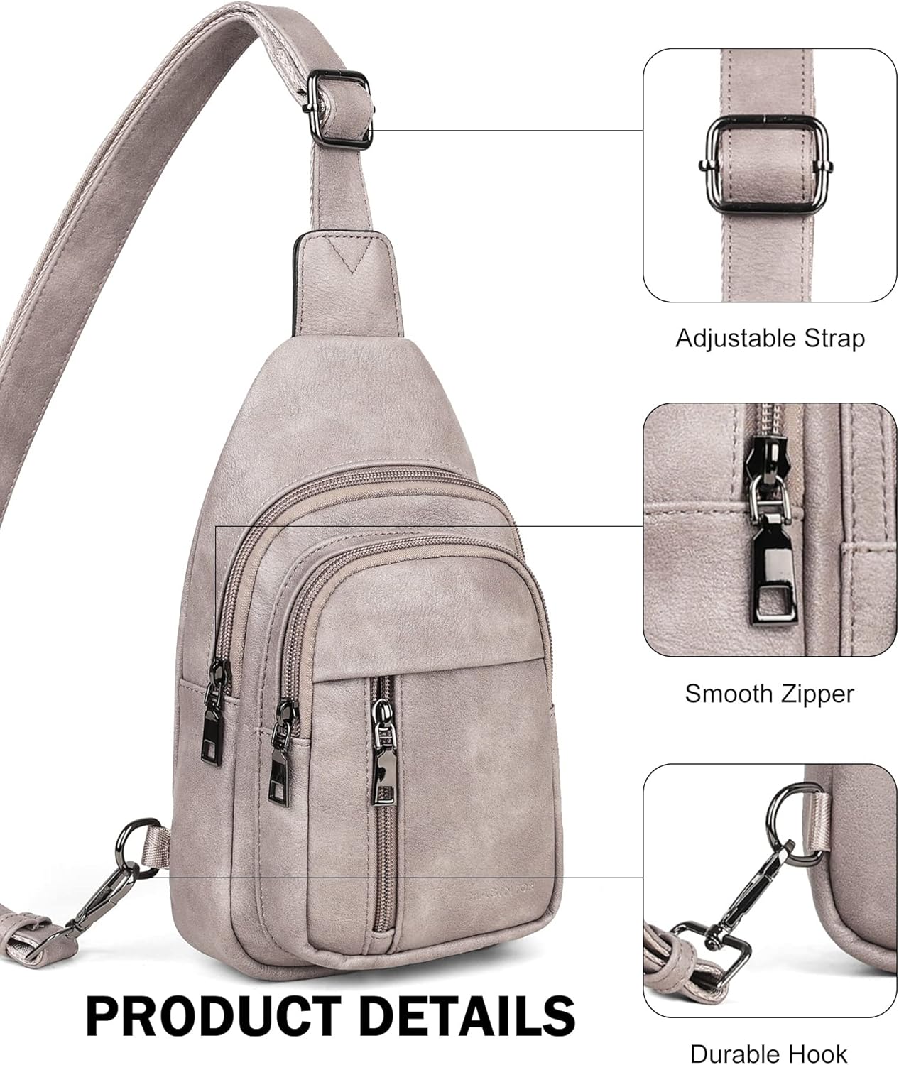 MASINTOR Sling Bag for Women - Crossbody Bags Fanny Pack with Vegan Leather - Adjustable Sling Backack for Travel