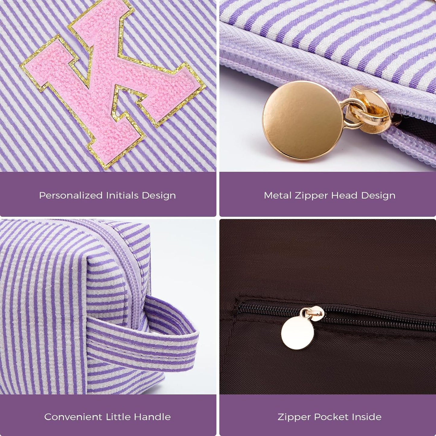 Monogrammed Gifts for Women - Cosmetic Bag for Teen,Initial Cute Makeup Bag Set for Women,Trendy