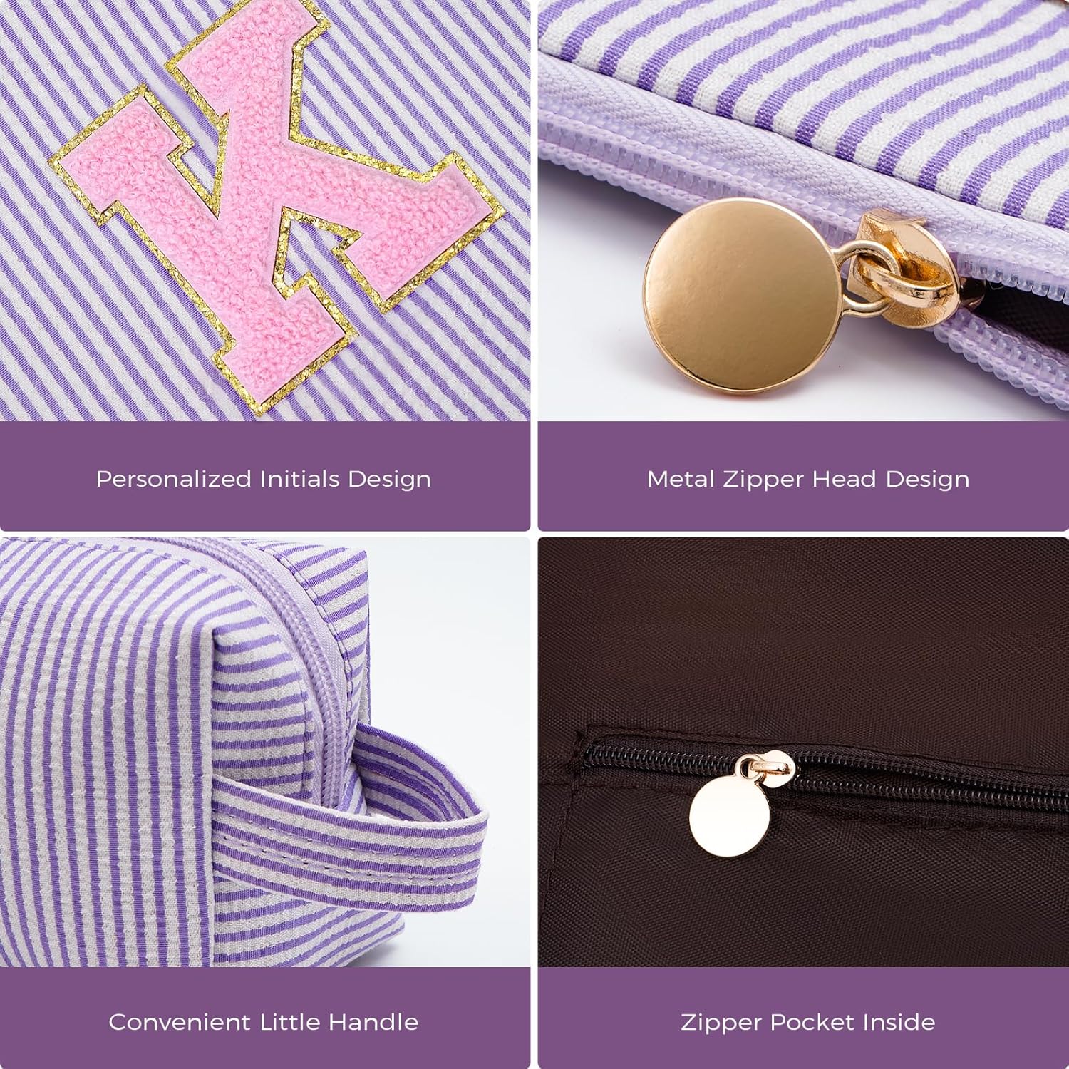 Monogrammed Gifts for Women - Cosmetic Bag for Teen,Initial Cute Makeup Bag Set for Women,Trendy
