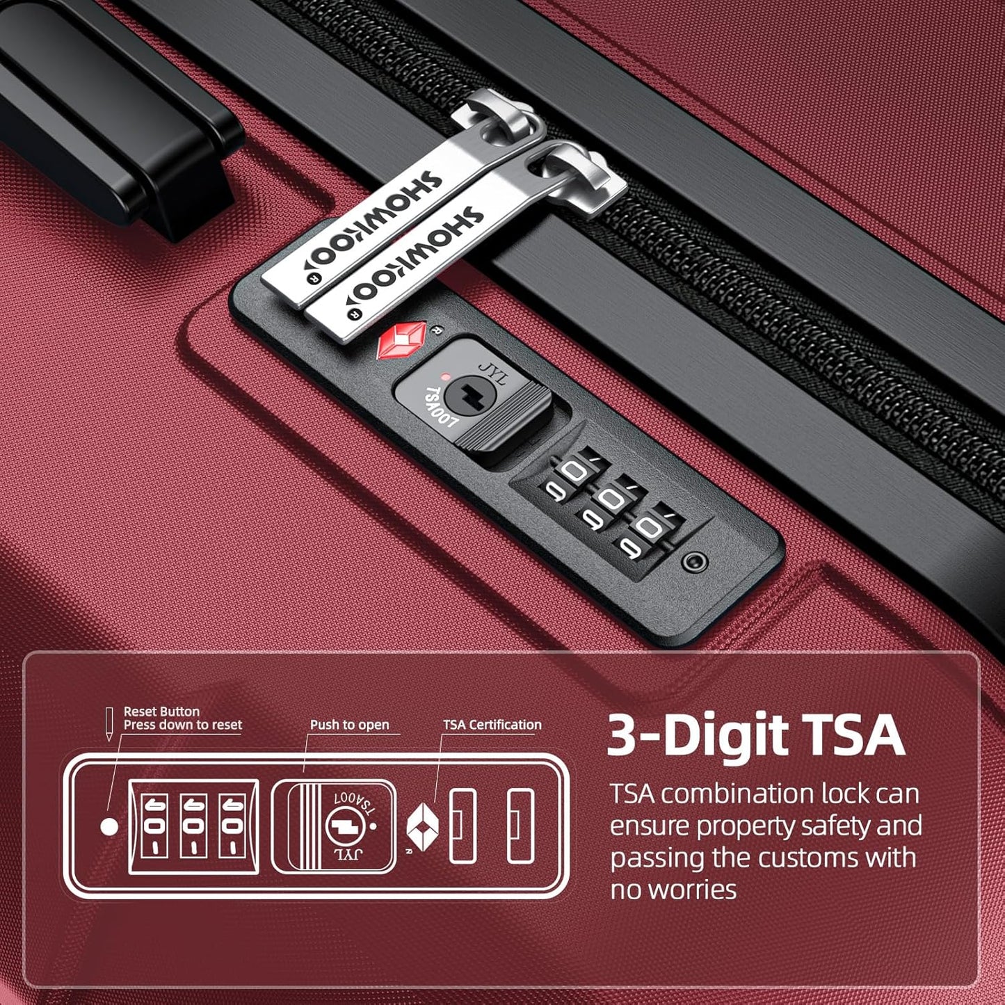 SHOWKOO Luggage Sets Expandable PC+ABS Durable Suitcase Double Wheels TSA Lock Red