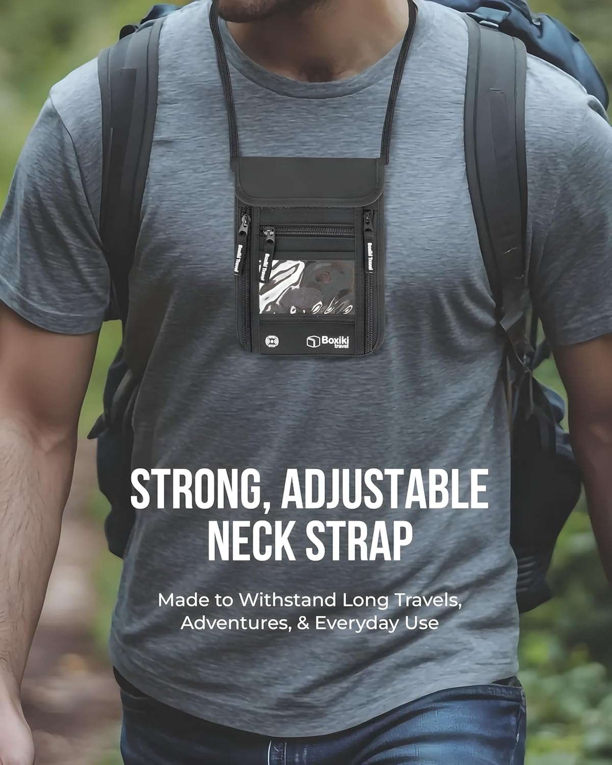 RFID Travel Neck Wallet - Black | Sleek, Secure Passport Holder and Money Pouch with Adjustable Neck Strap for Men and Women to Keep Cash, Credit Cards and Travel Documents Safe.