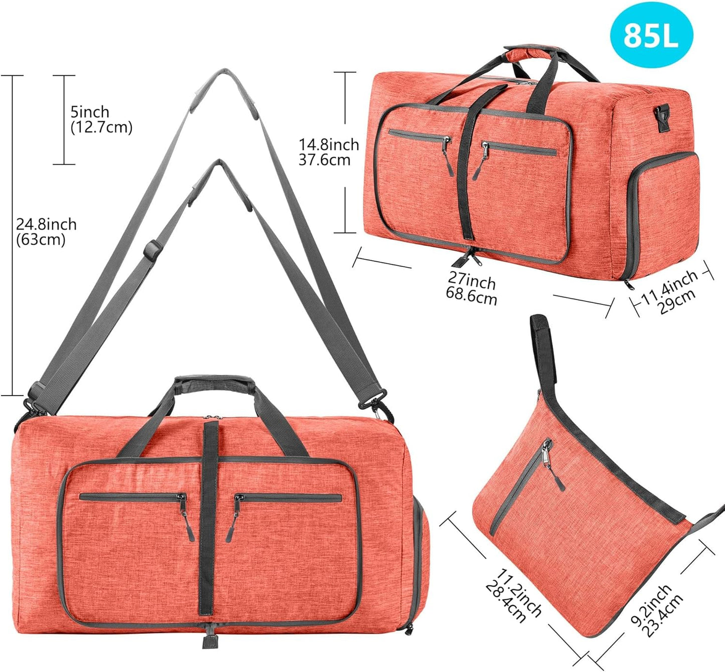 Vomgomfom 65L/85L/115L Foldable Travel Duffle Bag, Lightweight Checked Luggage with Shoe