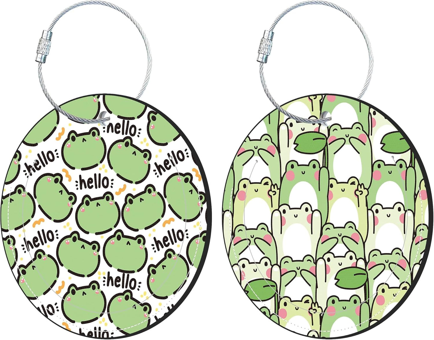 Round Cute Luggage Tags 2 Pack Cute Frog Creative Baggage Tags,Cruise Travel Baggage Suitcases Tag with Stainless Steel Loop ID Tag Privacy Flap