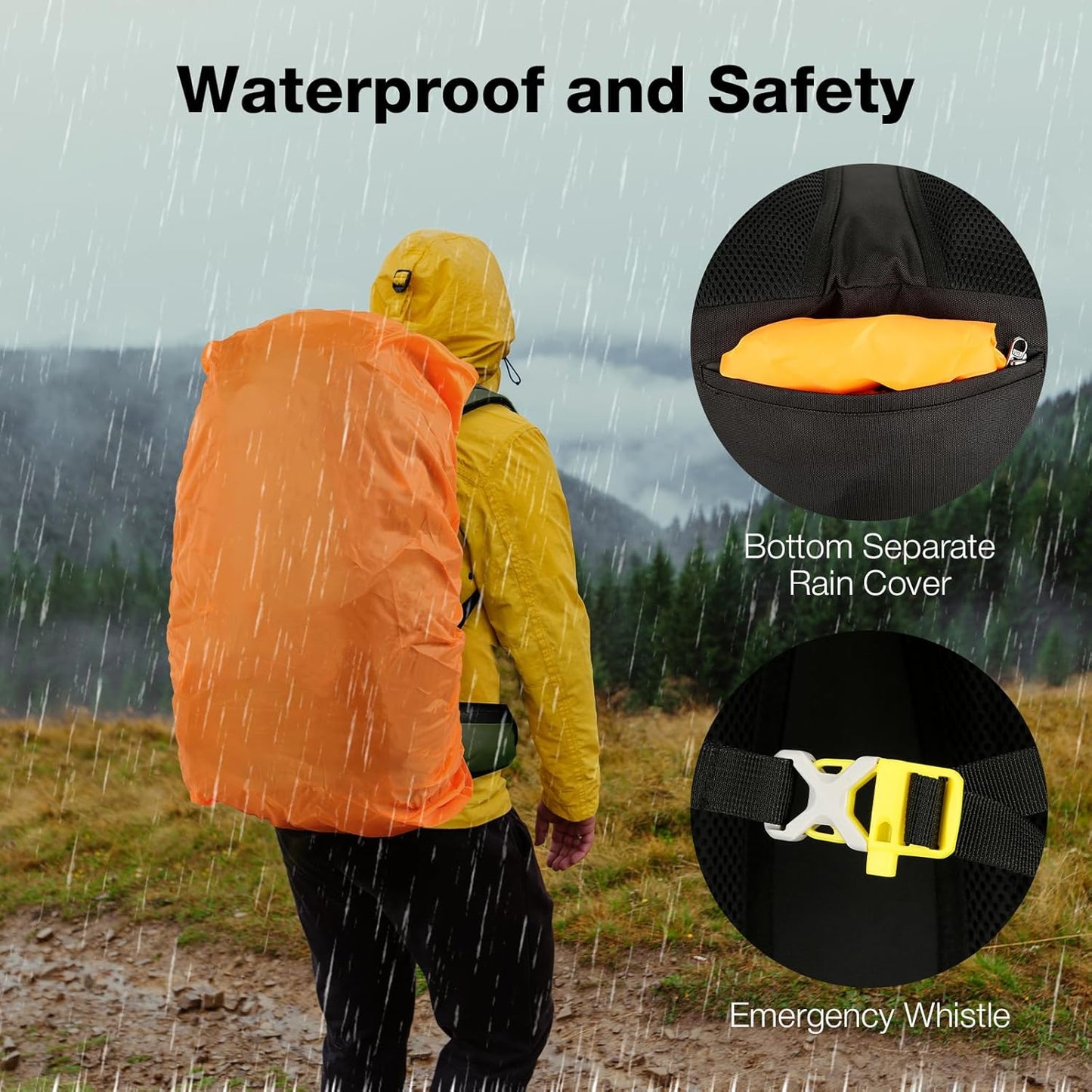 60L Waterproof Backpacking Hiking Backpack with Rain Cover for Men Women, Large Camping Backpack, Green