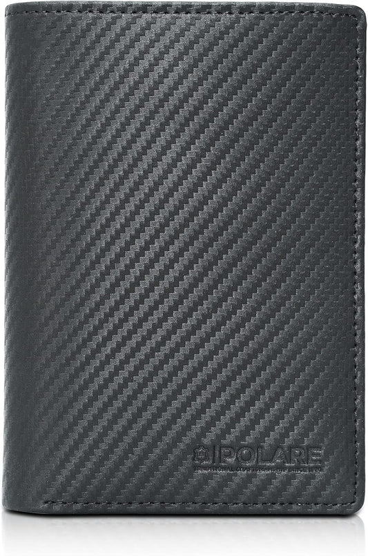 Polare Functional RFID Blocking Leather Passport Holder Travel Bifold Wallet For Men (Carbon Black)