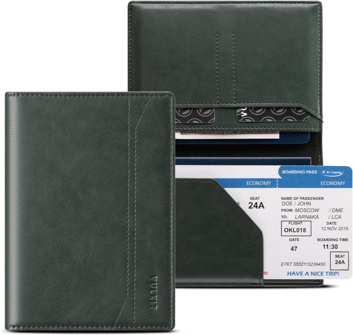 VULKIT Passport Holder for Travel, Rfid Blocking Passport Cover, Slim Travel Wallet for Men & Women, Pine Green