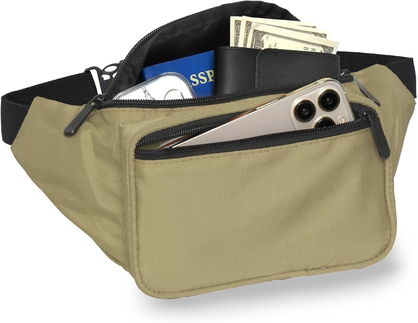 Olive Green Fanny Pack Belt bag - Crossbody Waist Bag for Men or Women - Hands-Free, Waterproof Large Bumbag for Hiking, Running, and Travel