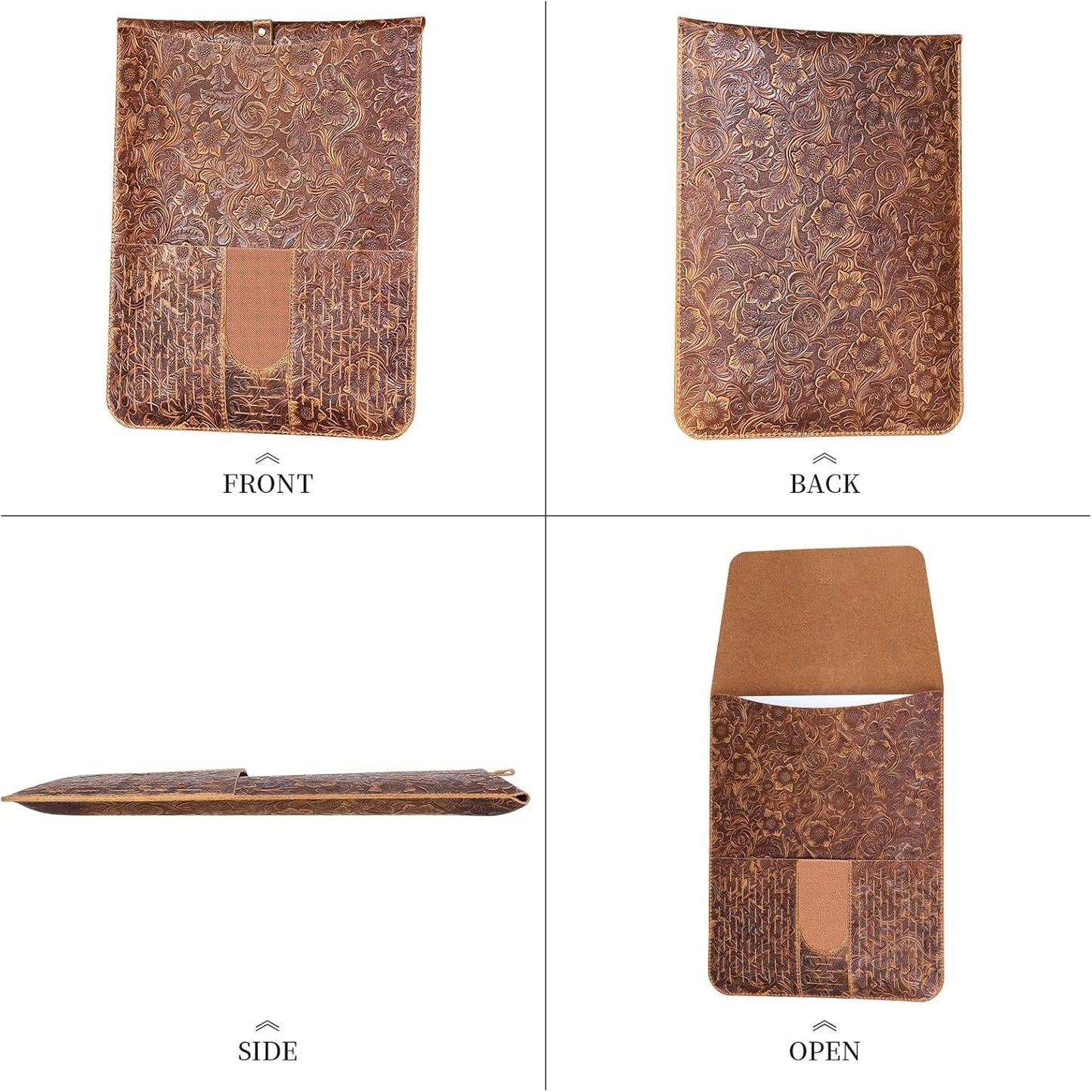 Gexmil Genuine Laptop Sleeve 16 inch, 15-15.6 Inch Laptop Cover Compatible with MacBook Pro 16 M4 M3 M2 M1, HP Acer Dell Lenovo ASUS Notebook, Computer Sleeve Bag with Pocket, Floral Brown