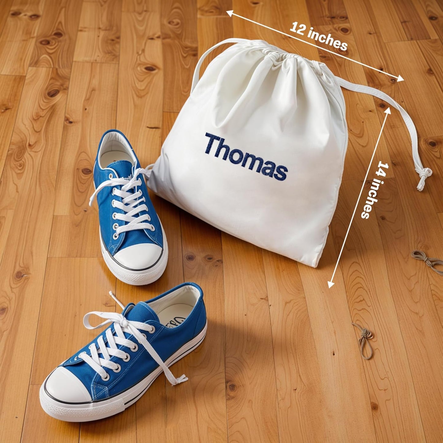 Embroidered Shoe pouch Portable Drawstrings Travel Shoe Bags Custom Name Shoe Organizer, Reusable Produce Bags Space Saving - Storage Bags Washable Breathable Cotton Fabric for Home, Luggage-White