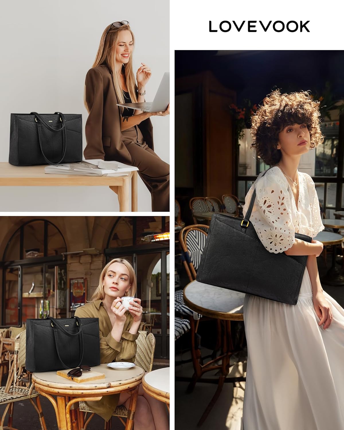 LOVEVOOK Laptop Bag for Women,15.6 Inch Laptop Tote Bag for Women,Vintage Leather Work Tote Bags Computer Teacher Bag,Waterproof Business Office Briefcase