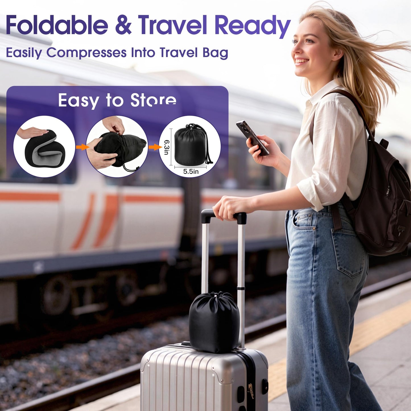 CloudBliss Neck Pillow for Airplanes, Memory Foam Travel Pillow, Black