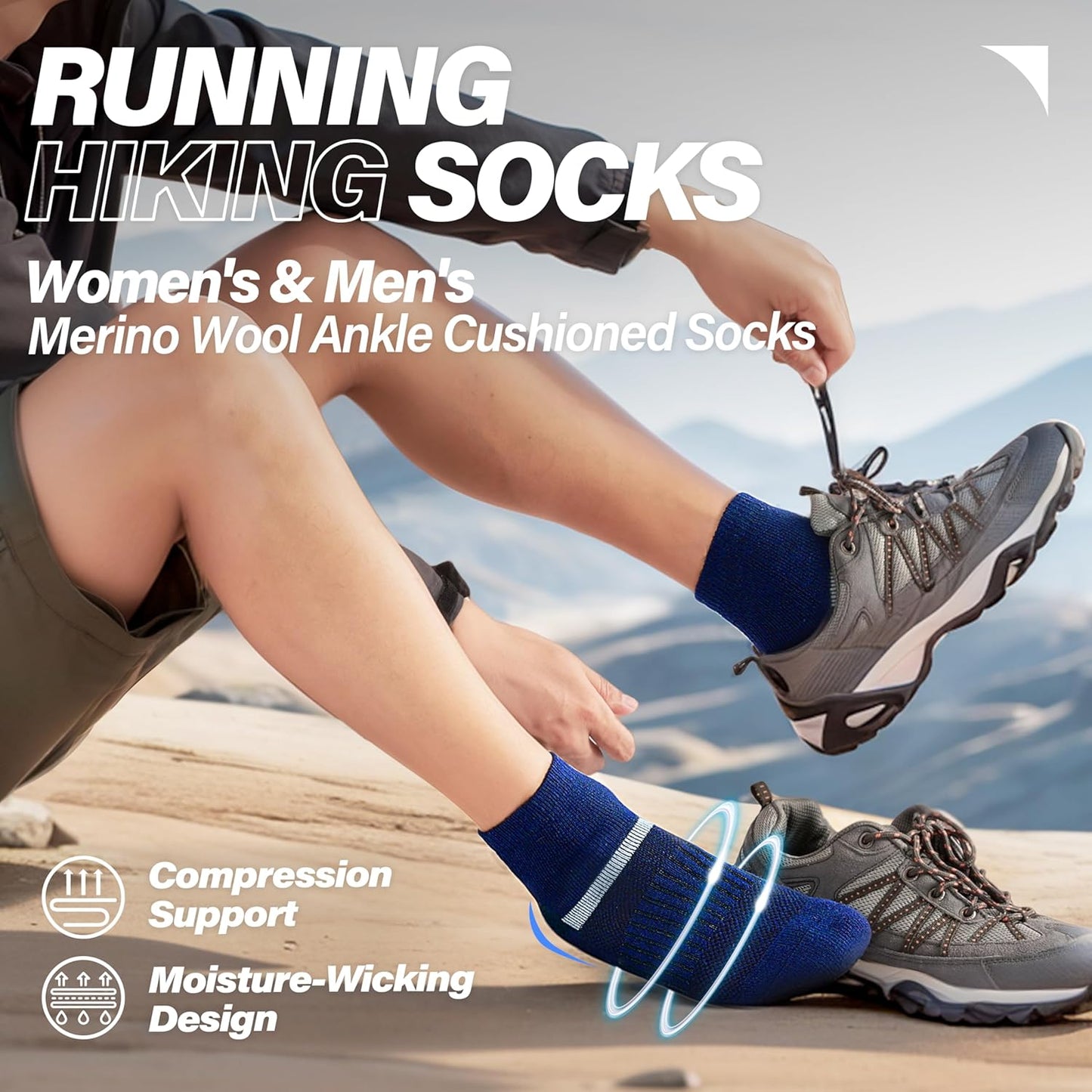 6 Pairs Merino Wool Ankle Running Hiking Socks Compression Support Breathable Thick Cushion No Show