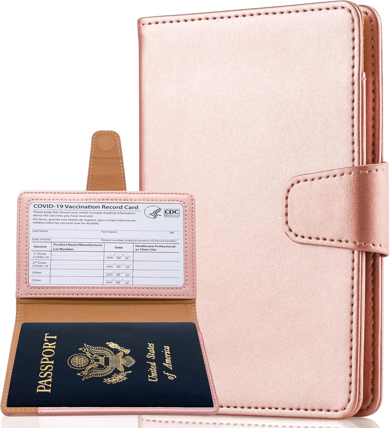 RFID Blocking Genuine Leather Wallet Passport Holder for Travel with Credit Card Slots and Ticket Pocket Durable Design (Pink)