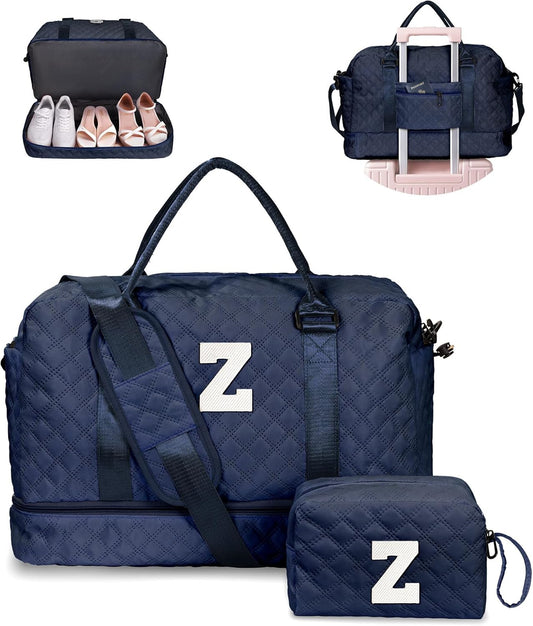 Birthday Gifts for 6 7 8 9 10 11 12 13 Year Old Girls-Duffle Travel Bags, Personalized Weekender Bag, Monogram Overnight Bag for Women, Travel Bag with Makeup Bag Gifts for family (Letter Z)