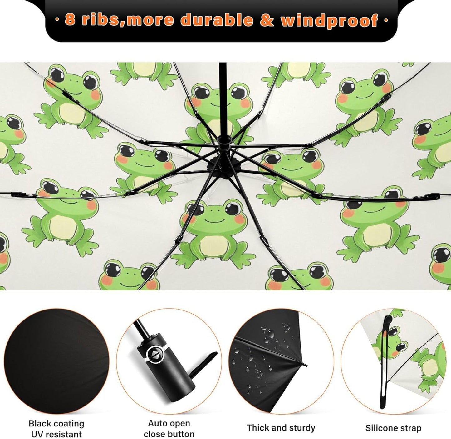 Automatic Folding Umbrella Windproof Strong, UV Protection Compact Black Gothic Moon Spider Webs and Bats Sun Rain Sun Rain Travel Umbrellas for Women Men