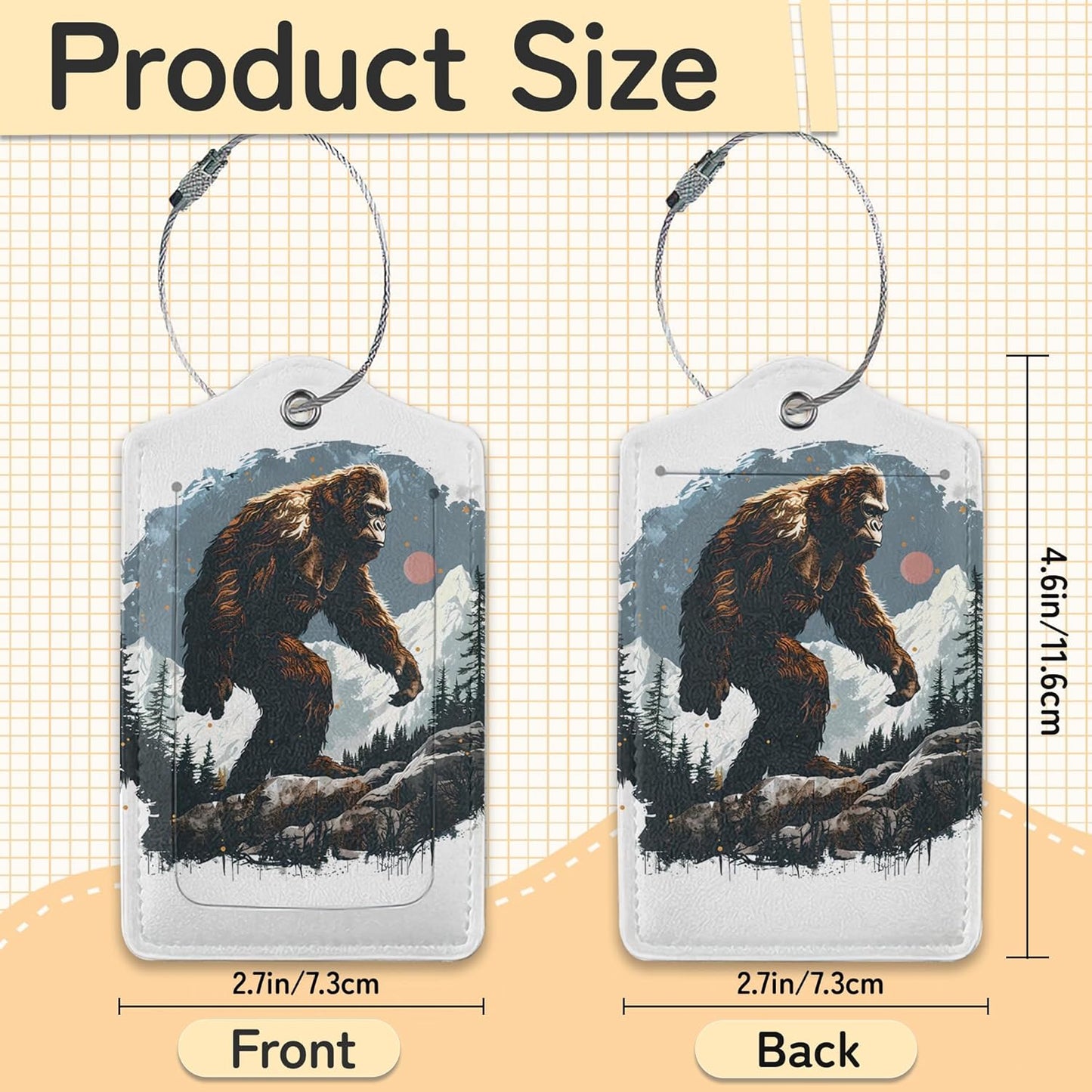 3 Pack Big Foot Luggage Tags for Suitcases, Forest Moon Cute Leather Name Tag with Privacy Cover with Stainless Steel Loops, Travel ID Bag Tags for Women Men