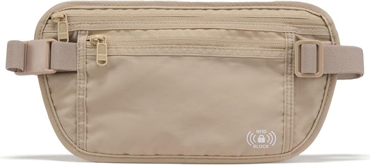 Pander RFID Blocking Travel Money Belt – Hidden Waist Pouch for Passport, Cash, Cards, Slim Belt Bag for Men and Women, Raw Line