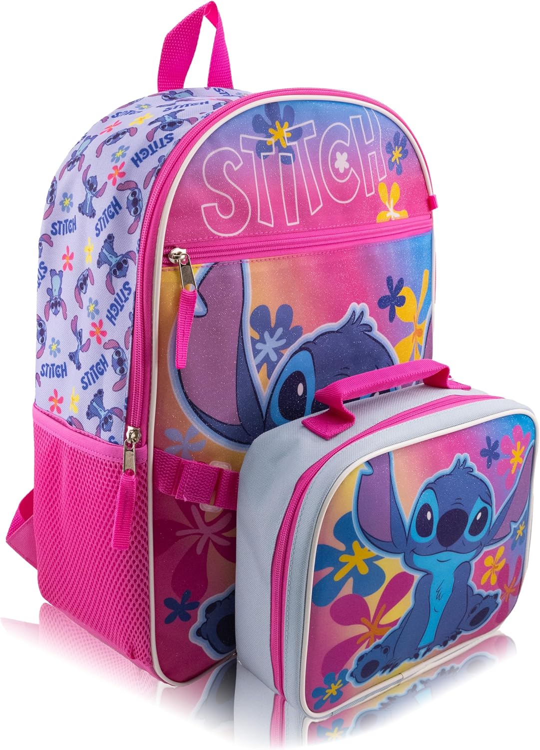 Disney Stitch Backpack With Lunch Box for Kids | Insulated Lunch Bag Lunch Box for Boys, Girls, Toddlers | Backpack for School and Reusable Lunchbox with Matching Headphones and Water Bottle