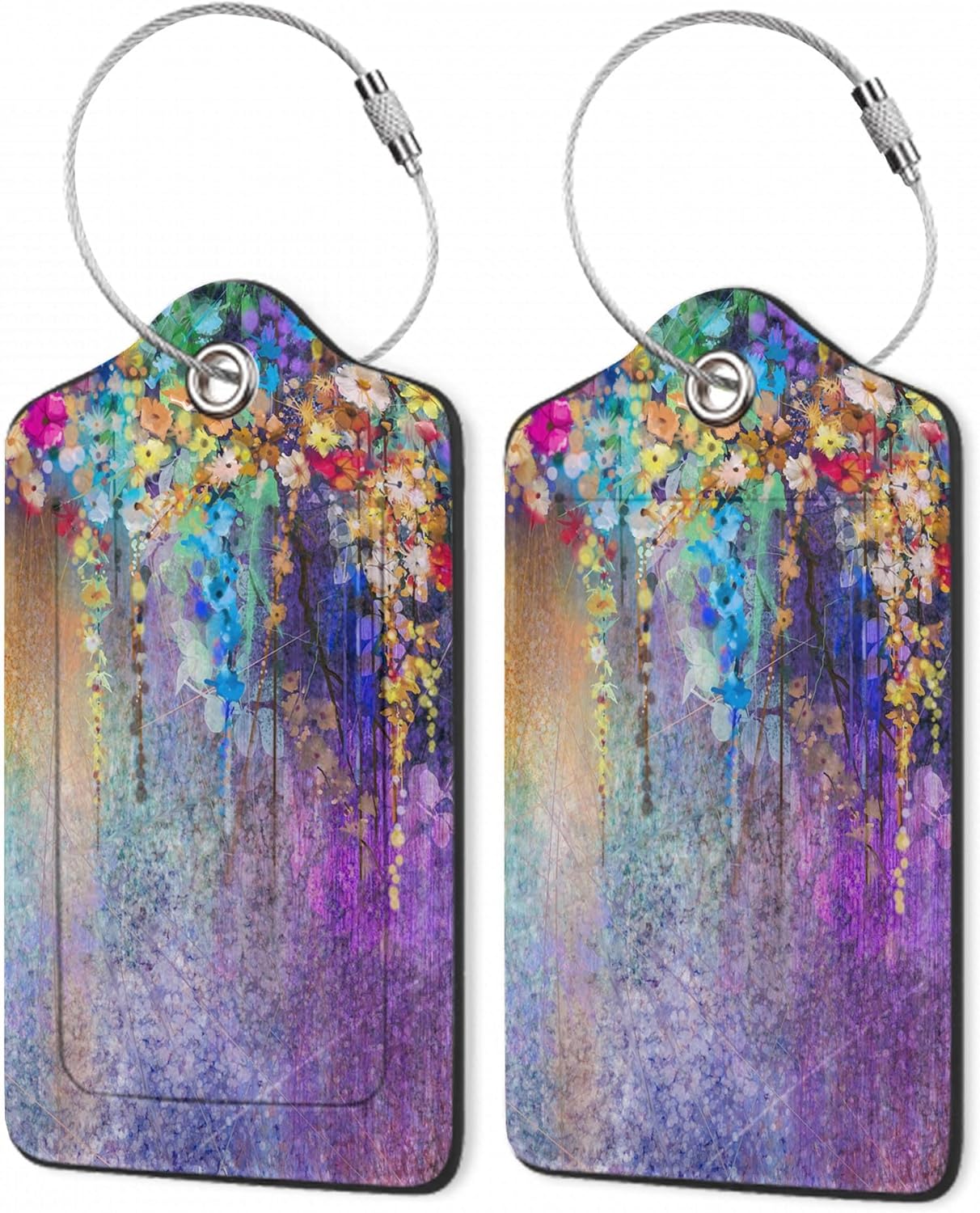 2Pcs Luggage Tag for Suitcase Watercolor Purple Flowers Cute Suitcase Tag with Privacy Flap & Name ID Label & Metal Loop,Travel Bag Luggage Tags for Women