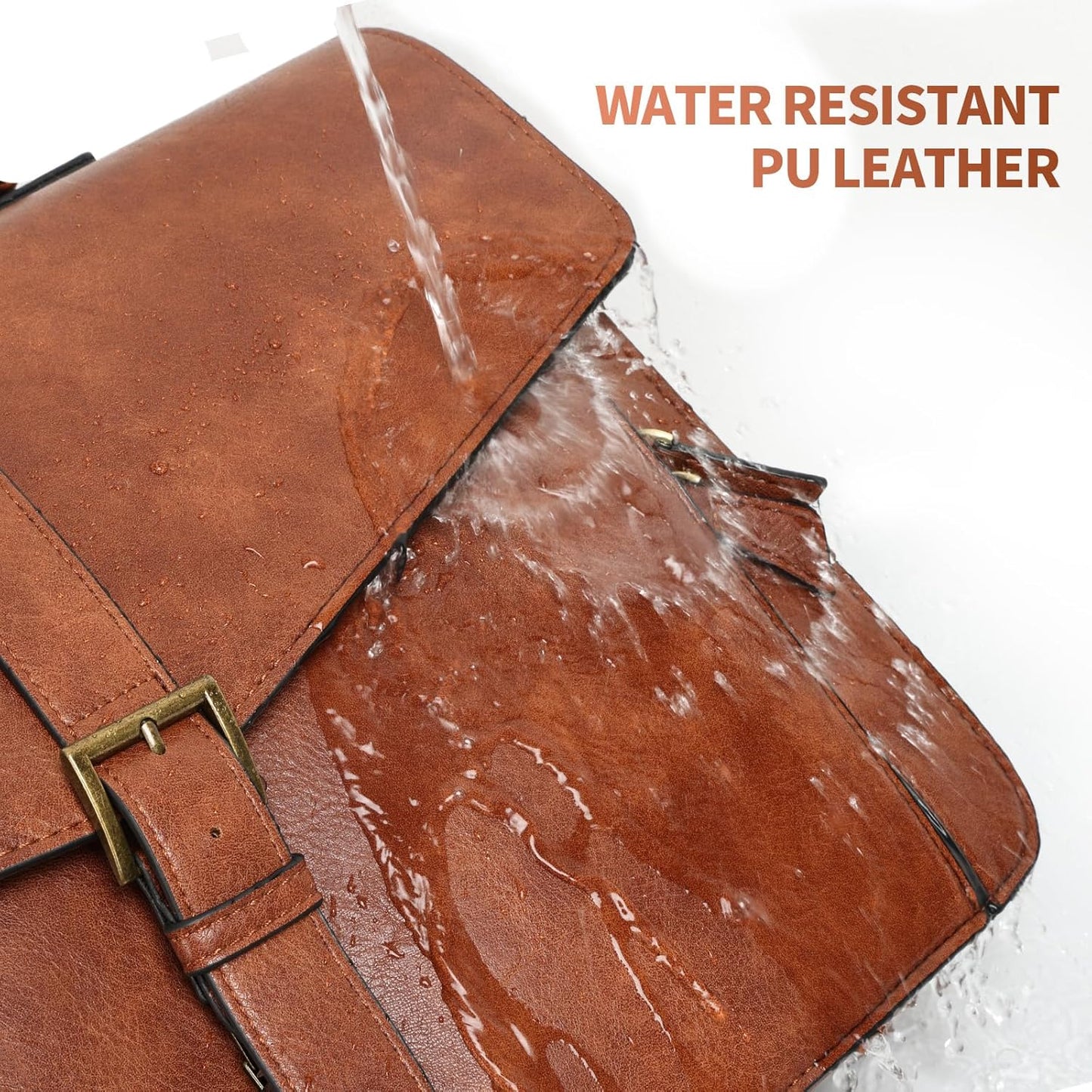 ESTARER Men's Leather Briefcase 15.6 Inch Laptop Messenger Bag for Business/Travel/Office, Professional Faux Leather Computer Satchel Shoulder Bag, Classic Brown