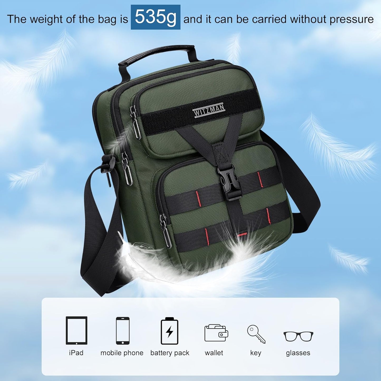 WITZMAN Crossbody Bag for Men Travel Small Shoulder Bags Lightweight Man Purse Messenger Bag for Casual Daliy Work Traveling