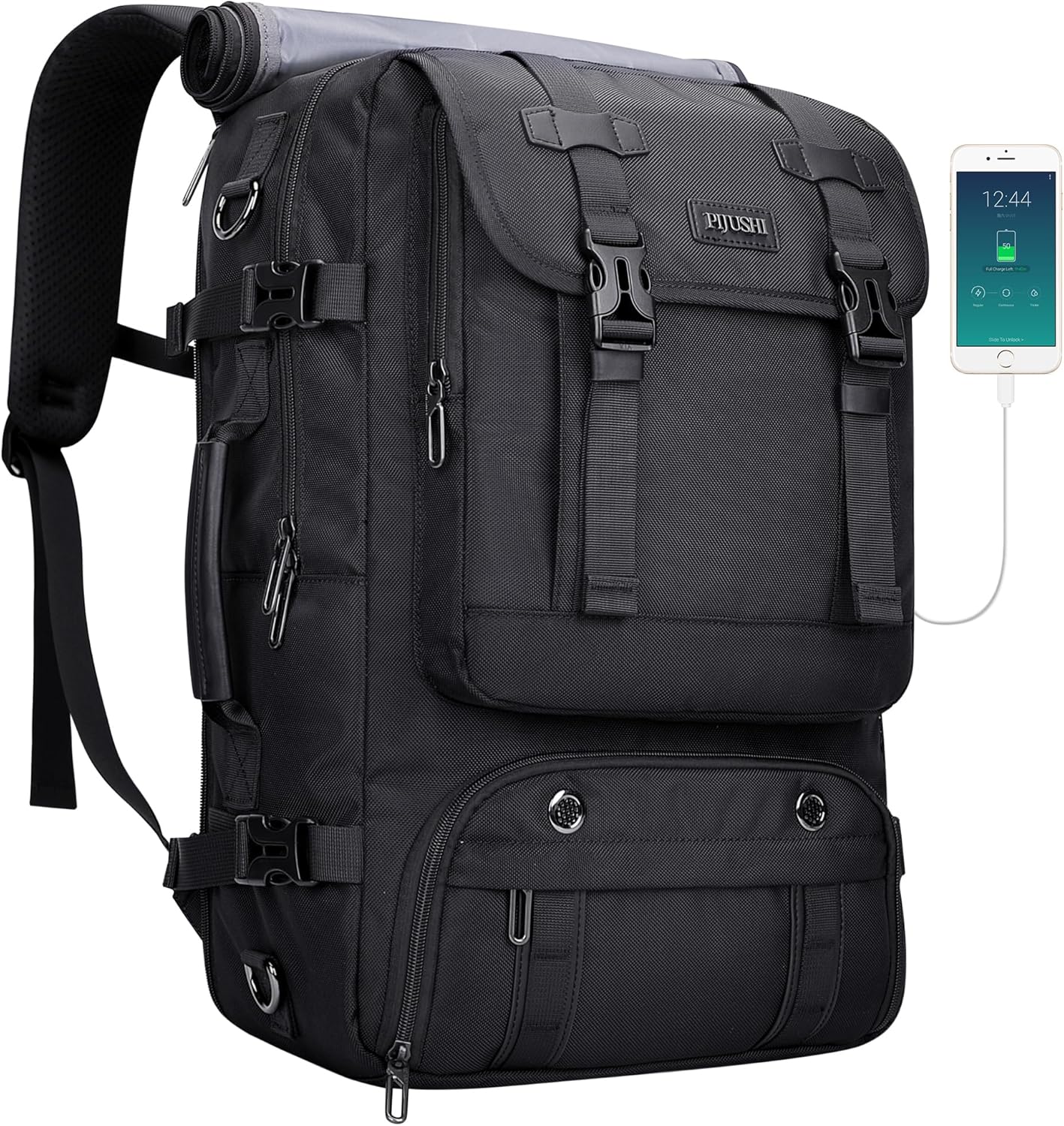 PIJUSHI Travel Backpack for Women Men Carry on Luggage Backpack Flight Approved Convertible Duffle Bag Fit 16 Inch Laptop(PE037 Black)