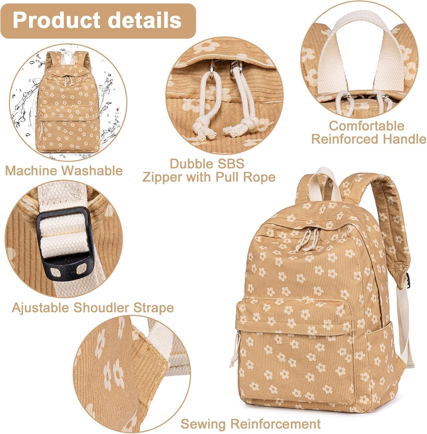 School Backpack for Teen Girls Bookbags Elementary High School Corduroy Laptop Bags Women Travel Daypacks