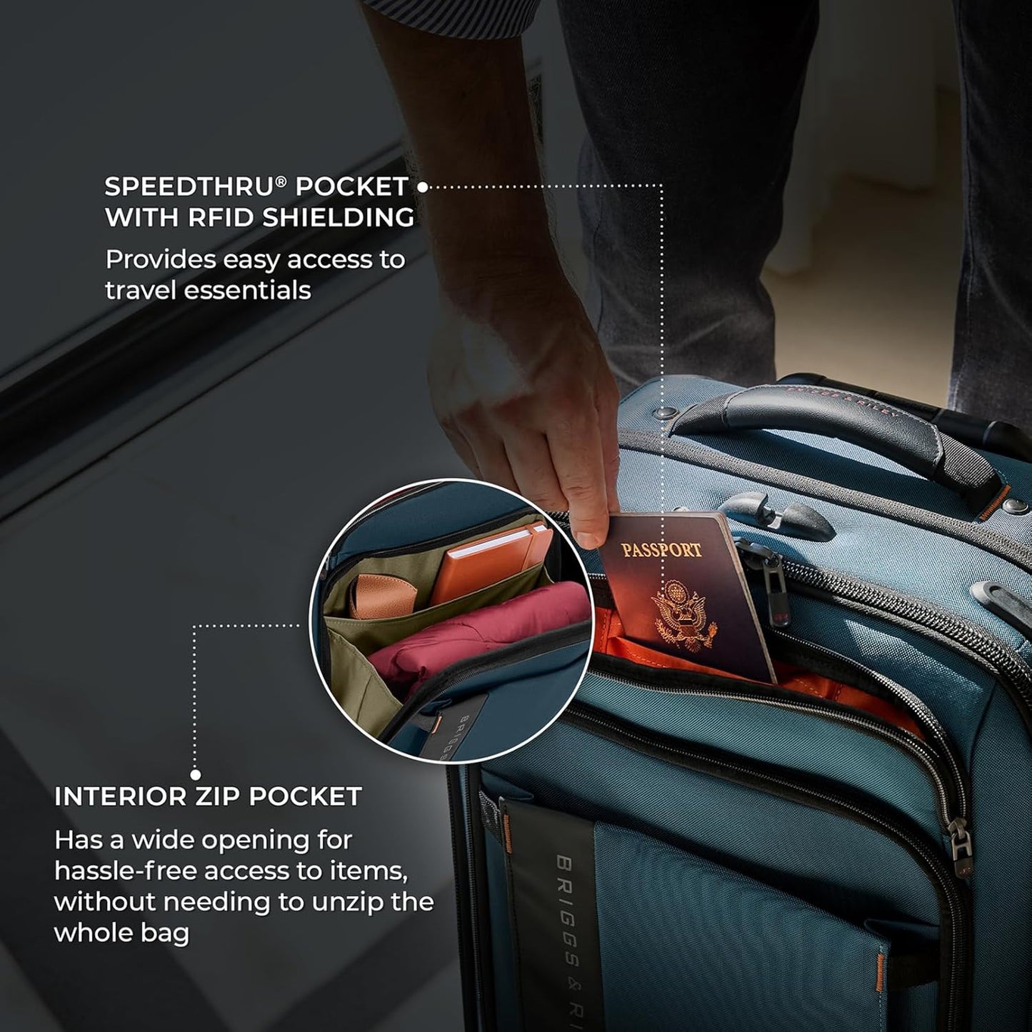 Briggs & Riley Domestic 22" Carry On Expandable Spinner - Luggage for Travel, Suitcases with Wheels, Softside Rolling Bag for Men & Women - ZDX Collection, Ocean