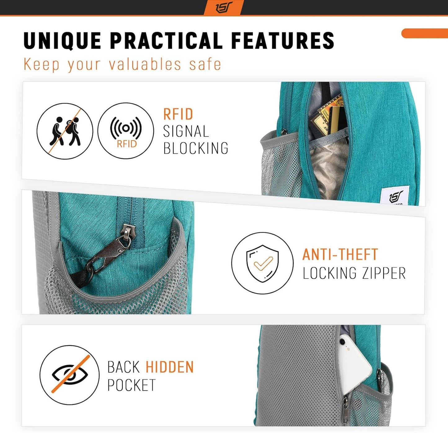 SKYSPER Sling Bag RFID Crossbody Sling Backpack Cross Body Shoulder Travel Bag Hiking Daypack for Women Men(Cyan)