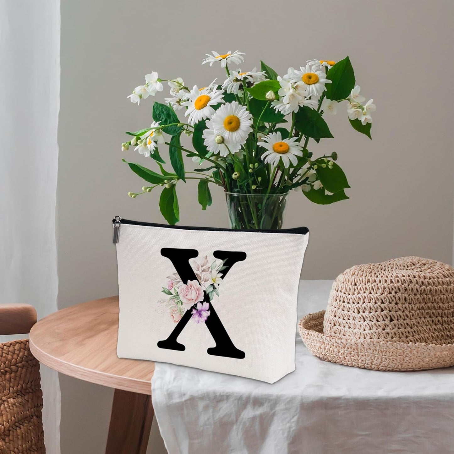 Personalized Letter X Makeup Bag for Women, Birthday Gifts for Mom, Small Zipper Pouch for Purse, Christmas Bridesmaid Friendship Gifts for Sister Daughter, Girls Weekend Gifts for Women-A24