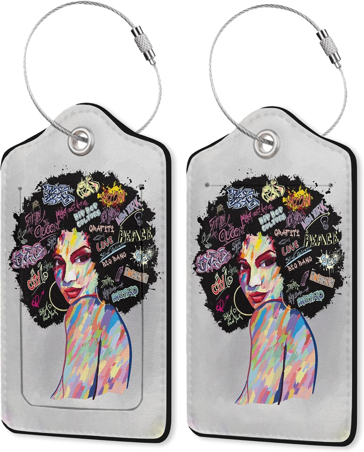 Black Girl Luggage Tag for Suitcase,African American Travel Luggage Cover with Privacy Cover ID Label & Stainless Steel Loop for Women