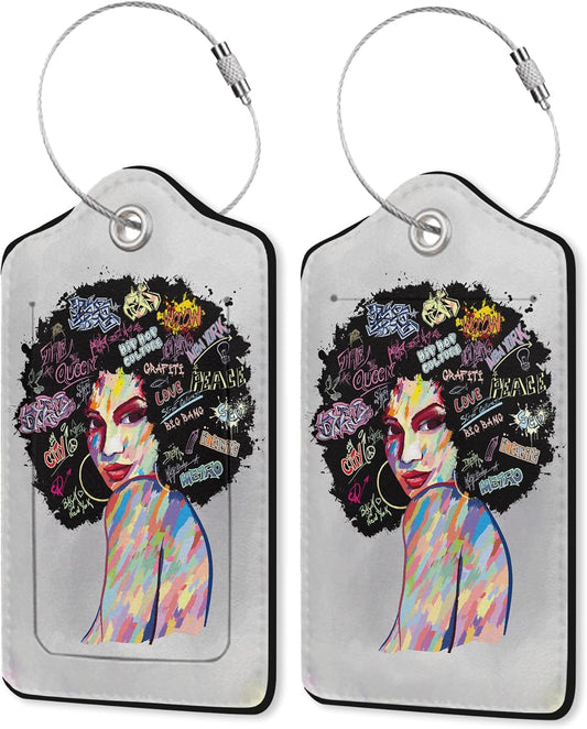 Black Girl Luggage Tag for Suitcase,African American Travel Luggage Cover with Privacy Cover ID Label & Stainless Steel Loop for Women