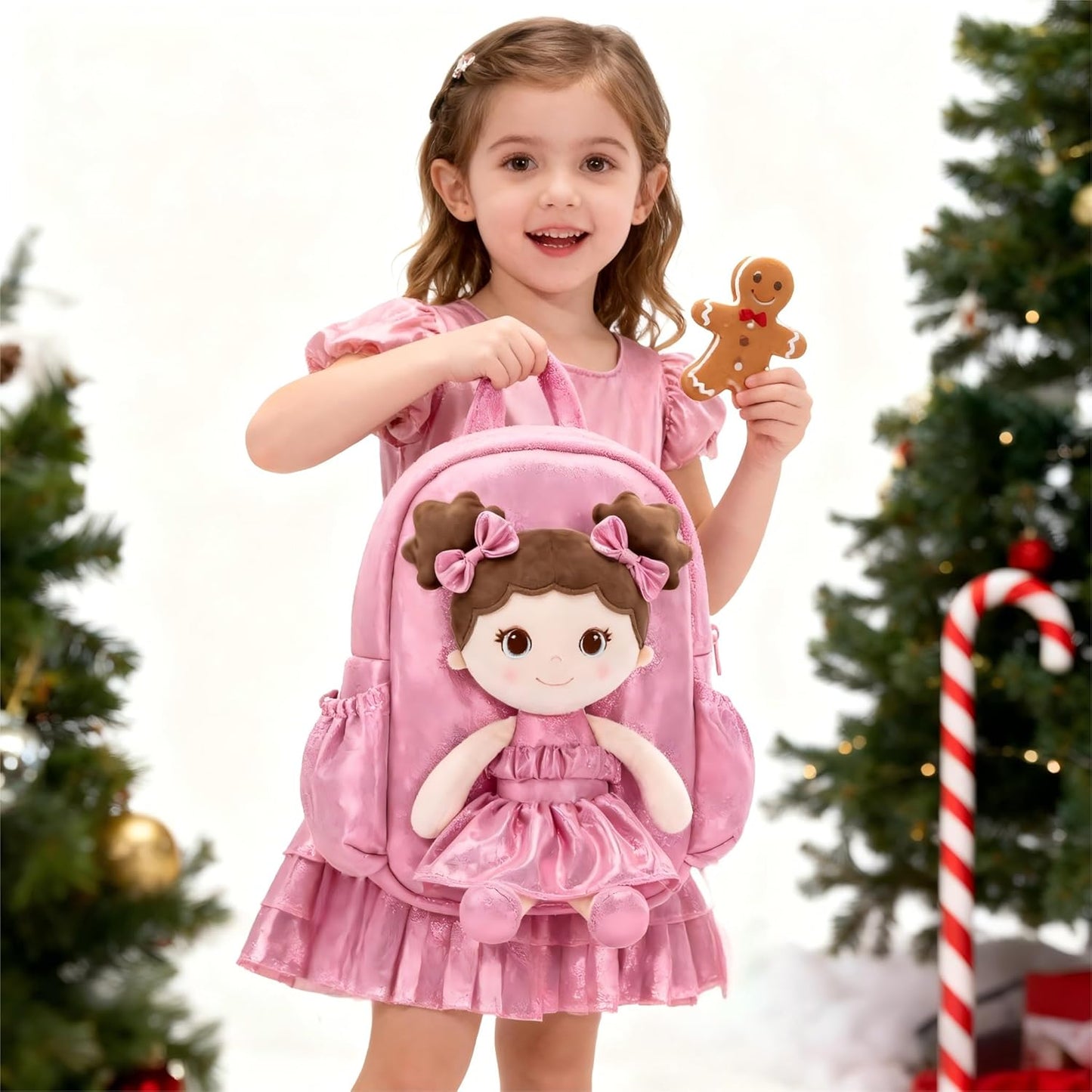 Lazada Toddler Backpack - Baby Girl Gifts Curly Fingerprints Plush Doll Dress Backpack - Fashion Girls Curly Rolled Fingerprints Series - Peach 11 Inches