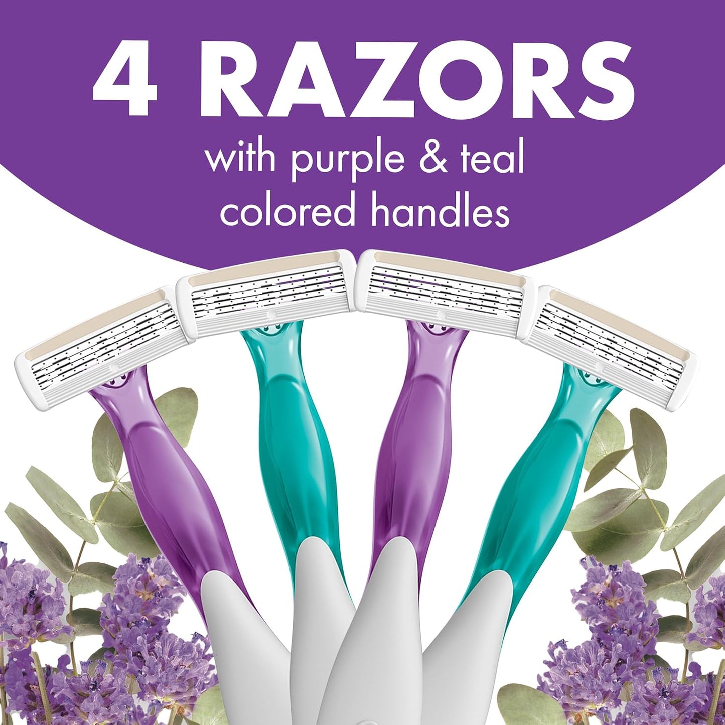 BIC Soleil 4 Escape Scented Women's Disposable Razors With 4 Blades, Comfortable Shave, Lavender & Eucalyptus Scented Handle Shaving Razors for Women, 4 Count