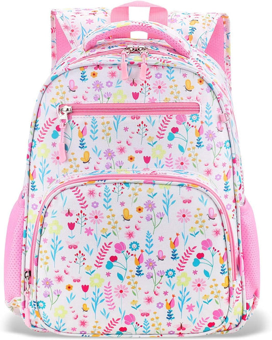 RHCPFOVR Kids Backpack for Girls - Girls Backpack 3-8 Ages Flower for Kids 15 Inch School Bookbag for Kindergarten Elementary School Bookbag for Girl 1st 2nd Grade