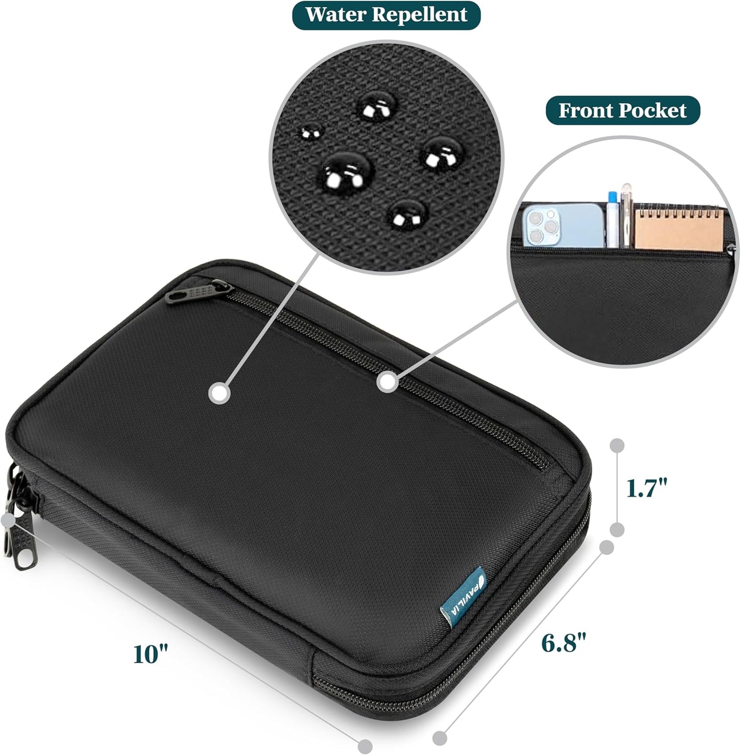 PAVILIA Travel Cord Organizer, Electronic Organizer Travel Case, Tech Organizer Travel Case, Cable Organizer Travel Storage, Small Charger Cord Bag Pouch, Travel Accessories Tech Gifts for Men, Black