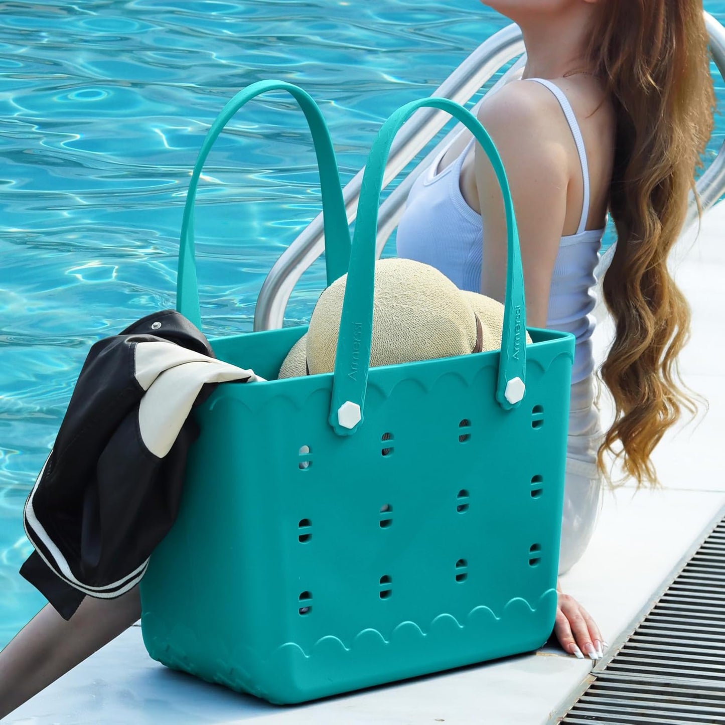 Rubber Beach Bag Waterproof Durable Tote Bag for Beach Sports Pool Modern Rubber Tote