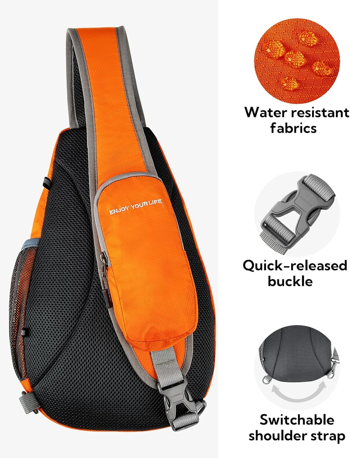 WATERFLY Crossbody Sling Bag Small Water Resistant Backpack Lightweight Shoulder Chest Daypack for Men Women Hiking Travel
