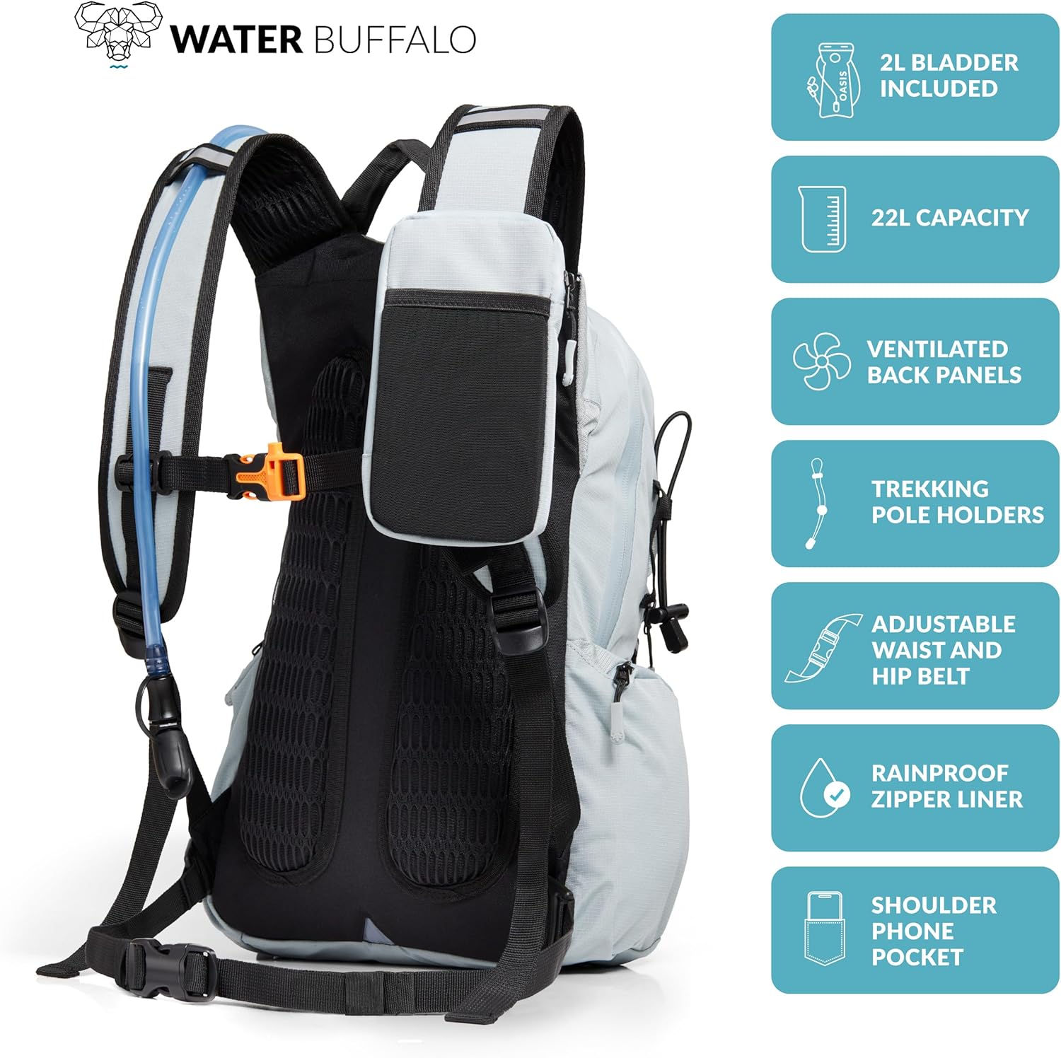 Water Buffalo Hydration Backpack - Sherpa 22L Hiking Backpack with Water Bladder - Water Backpack