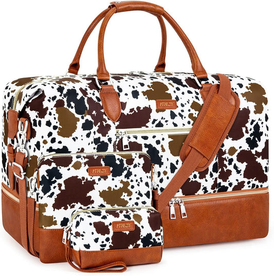 Weekender Bag for Women, Travel Duffel Bag Carry On Overnight Bag with Shoe Compartment Large Nylon Travel Weekend Tote Bag