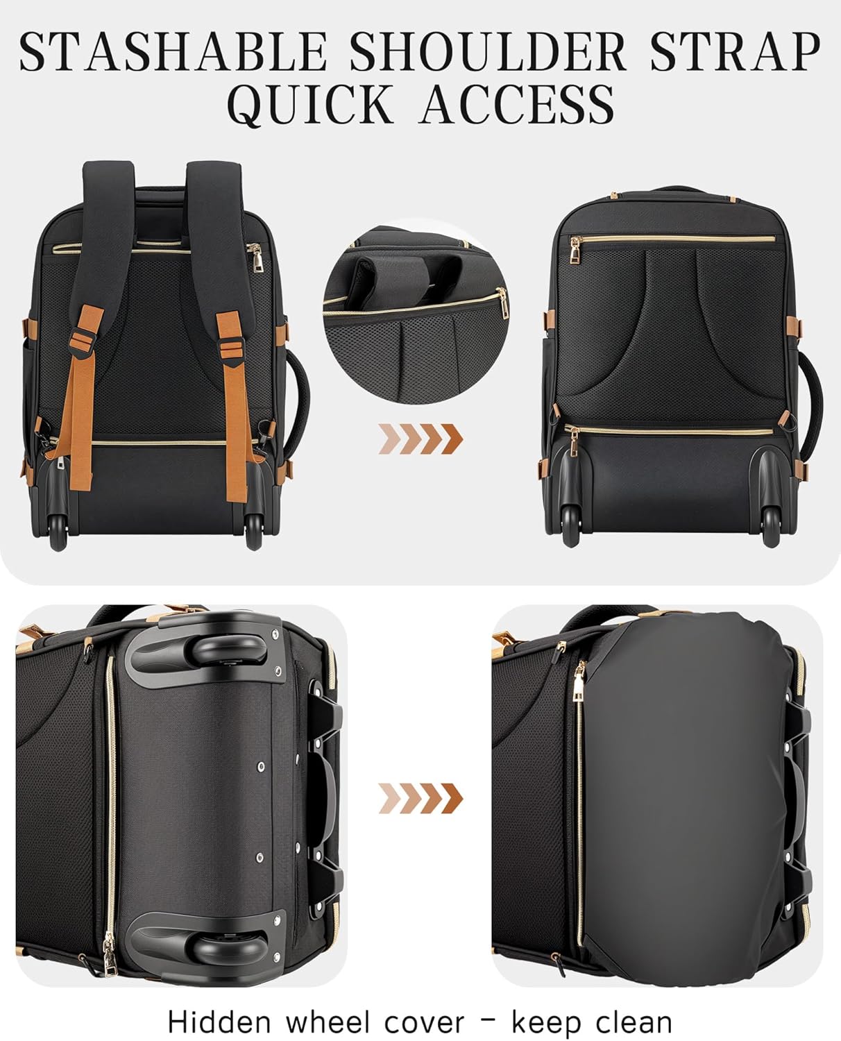 Carry On Backpack with Wheels for Adults, Airline Approved Rolling Backpack for Women, Foldable Bottom Travel Laptop Backpack