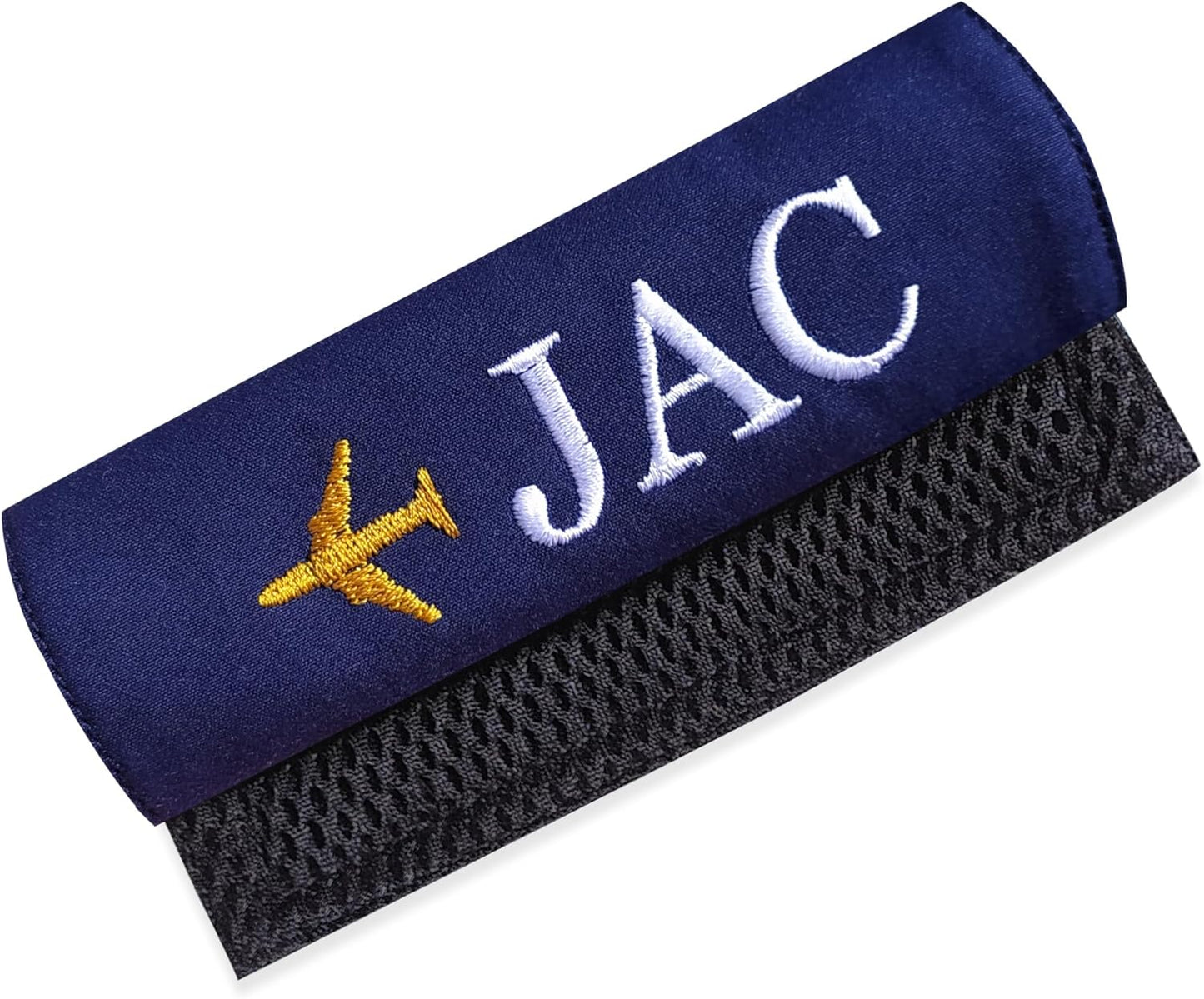 Personalized Luggage Handle Wrap Finder | Custom Embroidered Icon Monograms or Short Text ID Tag | Cover Identifier Marker for Suitcase or Bag | Grips Accessories for Travel by ACORD EU (Navy Blue)