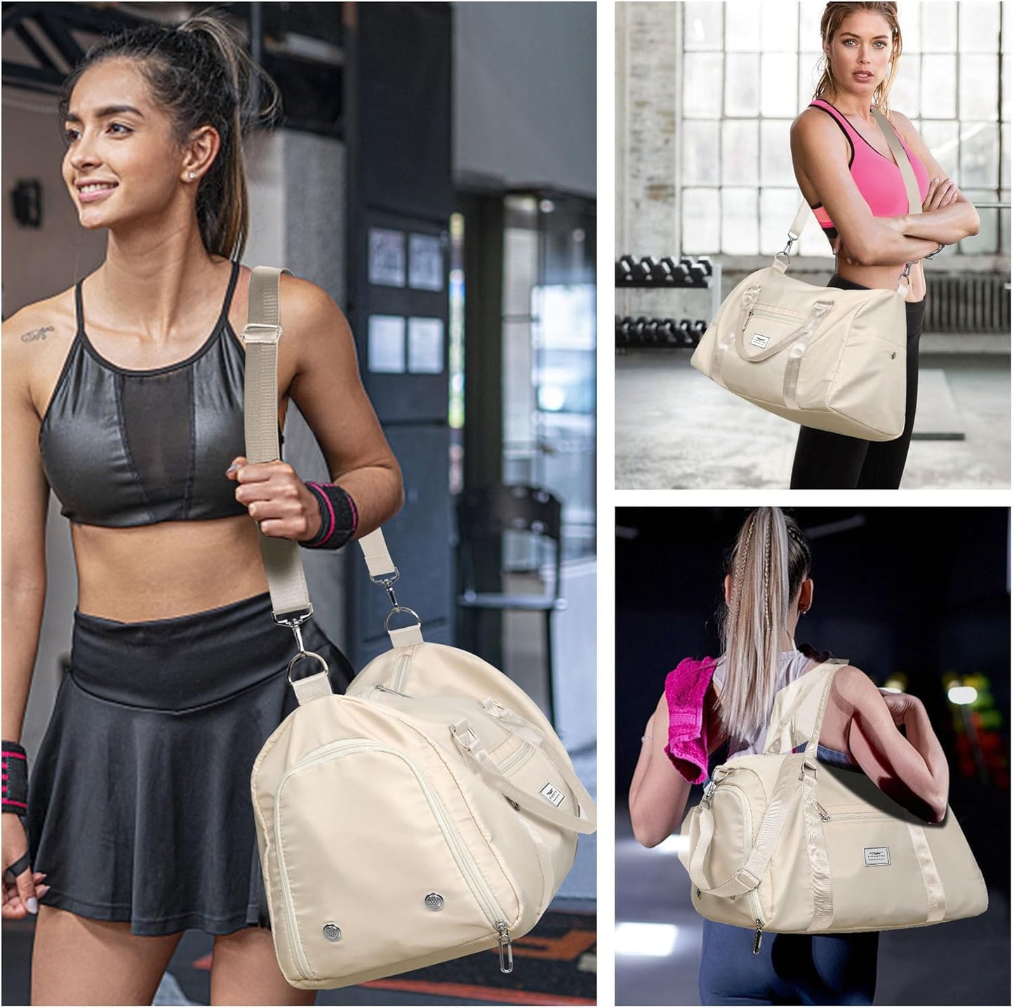 FIORETTO Womens Gym Tote Duffle Bag with Wet Pocket & Shoe Compartment, Sports Duffel Overnight