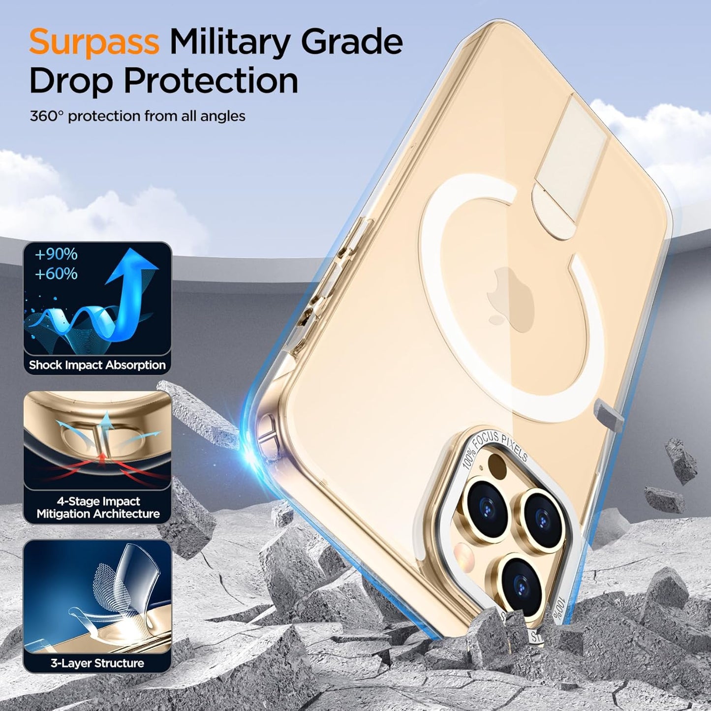 for iPhone 13 Pro Case with Kickstand, [Invisible Stand] Compatible with MagSafe, Anti-Slip Shockproof Military-Grade Protection, Magnetic Phone Case for iPhone 13Pro (Clear)