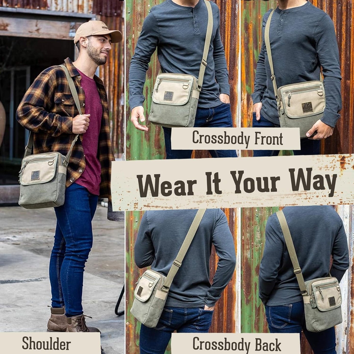 SCRUFFY DOG Crossbody Messenger Bag for Men and Women - Canvas Shoulder Bags with Adjustable Strap